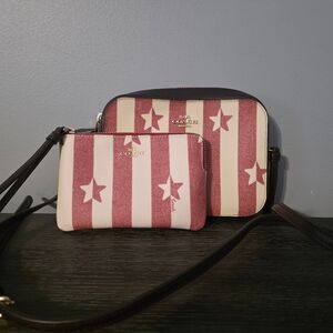 Coach Red and Cream Star-Striped Crossbody Bag And Wristlet Set NWOTs